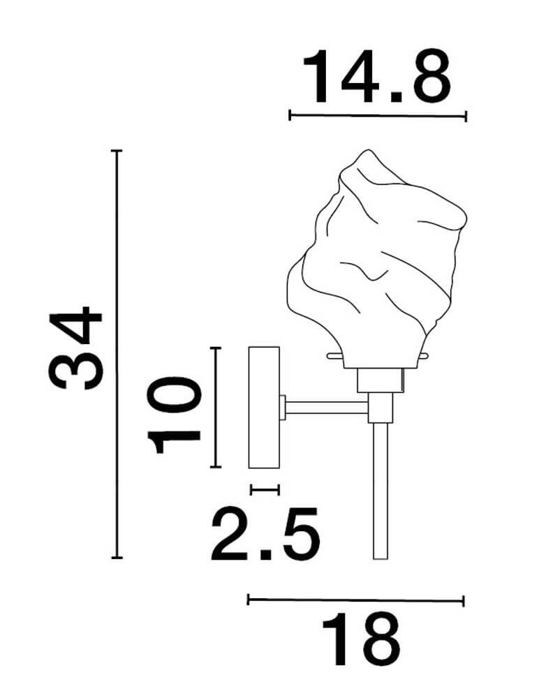 Maßzeichnung der Odelle Wandleuchte Gold, Bernstein mit Abmessungen und Formdetails.