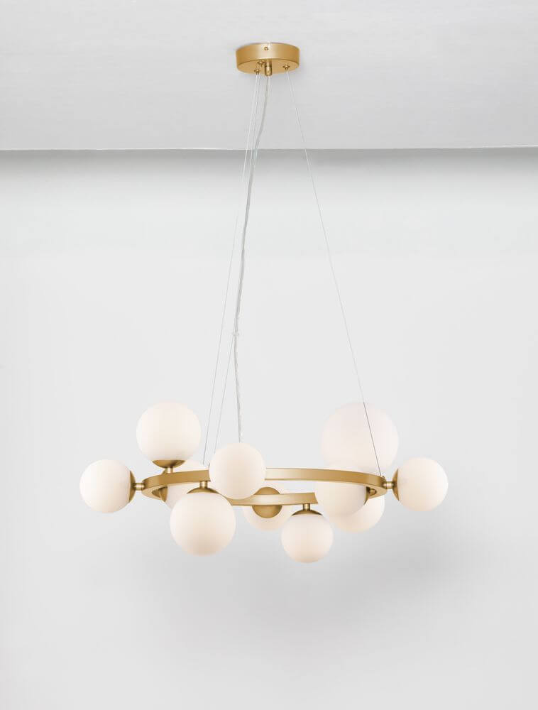 Odillia Pendelleuchte Ø 65cm G9 11-flammig mit opalinem Glas und Goldmetall für stilvolle Beleuchtung.