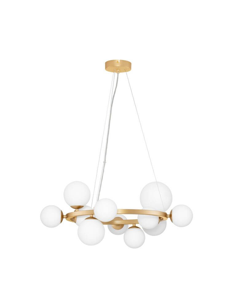 Odillia Pendelleuchte Ø 65cm G9 11-flammig mit opalinem Glas und Goldmetall Design.