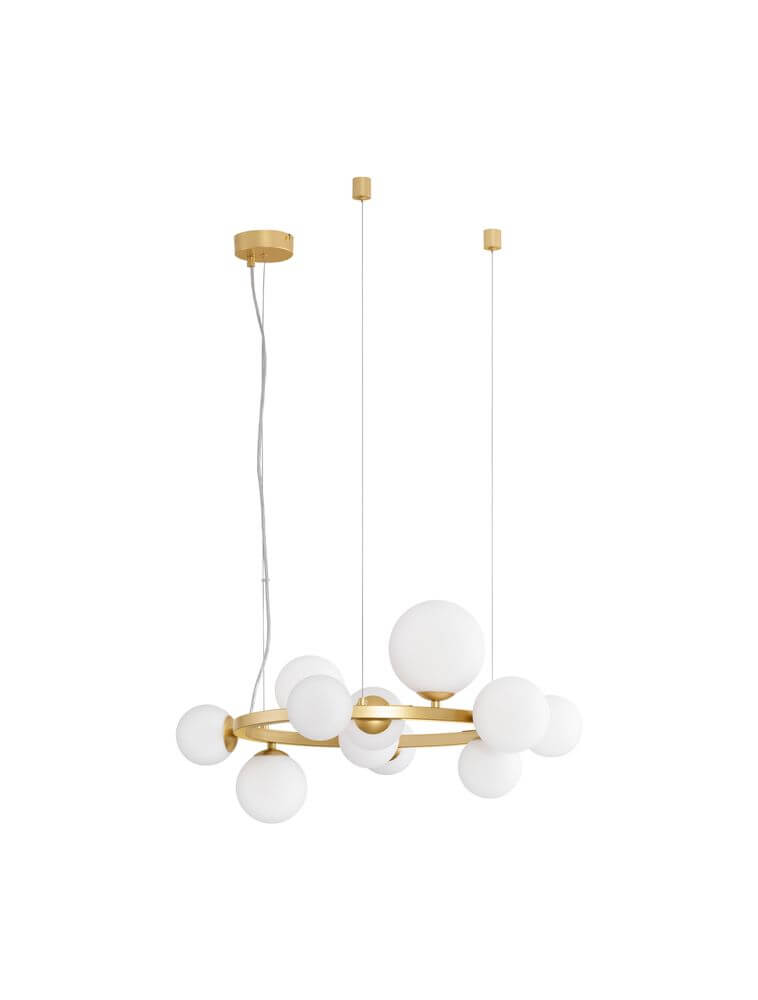 Odillia Pendelleuchte Ø 65cm G9 11-flammig mit opalinem Glas und Goldmetall im eleganten Design
