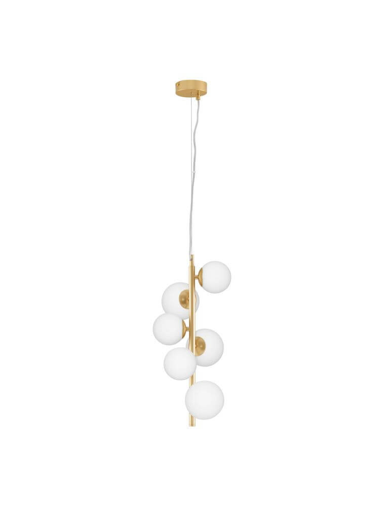 Odillia Pendelleuchte G9 6-flammig mit mattem Goldmetall und opalweißem Glas für elegantes Ambiente.