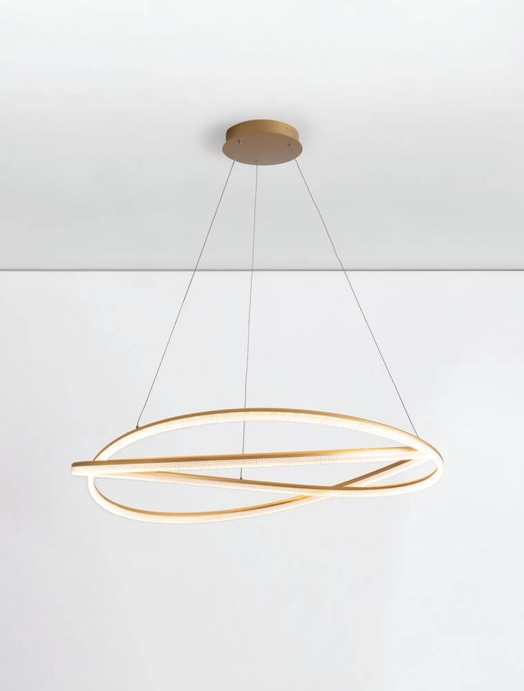 Ofelia LED Pendelleuchte 2-flammig Ø 95cm 3000K, moderne hängende Leuchte mit eleganten Linien und goldenem Finish.