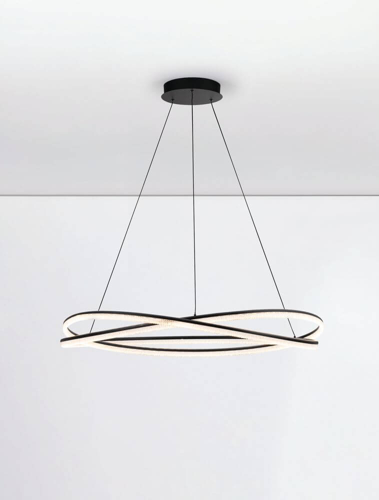 Ofelia LED Pendelleuchte 2-flammig Ø 95cm 3000K mit modernen, geschwungenen LED-Ringen.