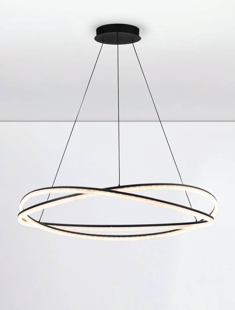 Ofelia LED Pendelleuchte 2-flammig Ø 95cm 3000K in modernem Design mit eleganten Lichtbändern.