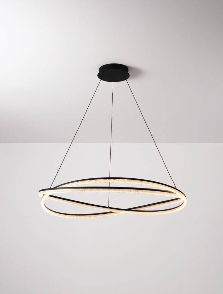 Ofelia LED Pendelleuchte 2-flammig Ø 95cm 3000K in modernem Design mit zwei leuchtenden Ringen.