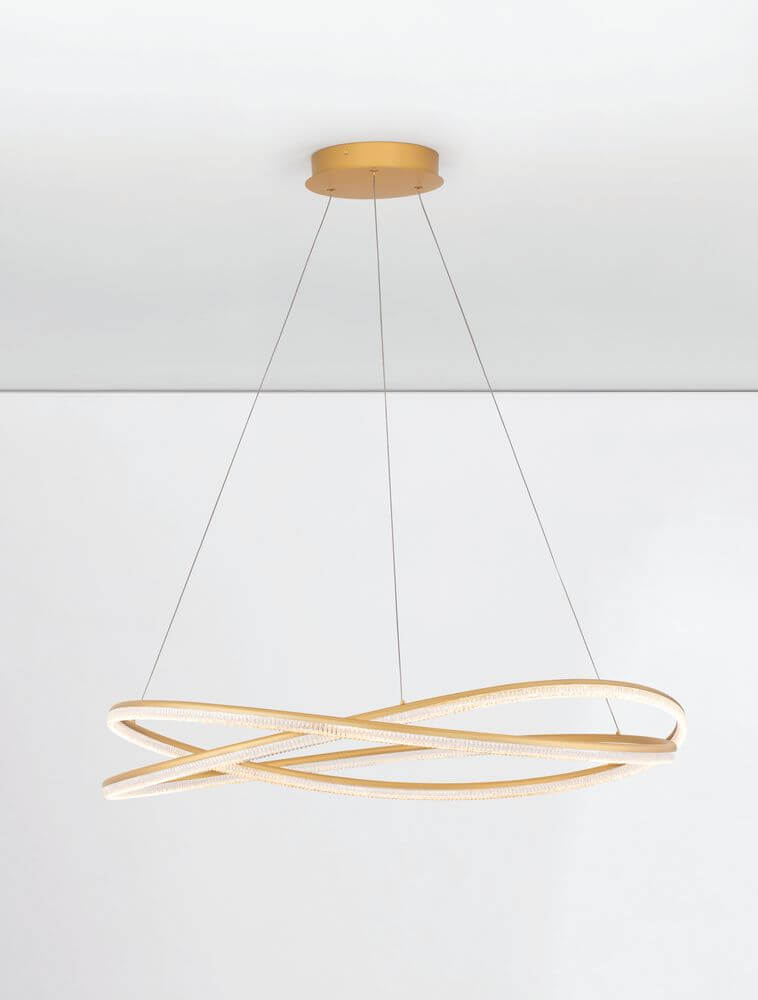 Ofelia LED Pendelleuchte 2-flammig Ø 95cm 3000K mit modernem Design und goldfarbenem Highlight.