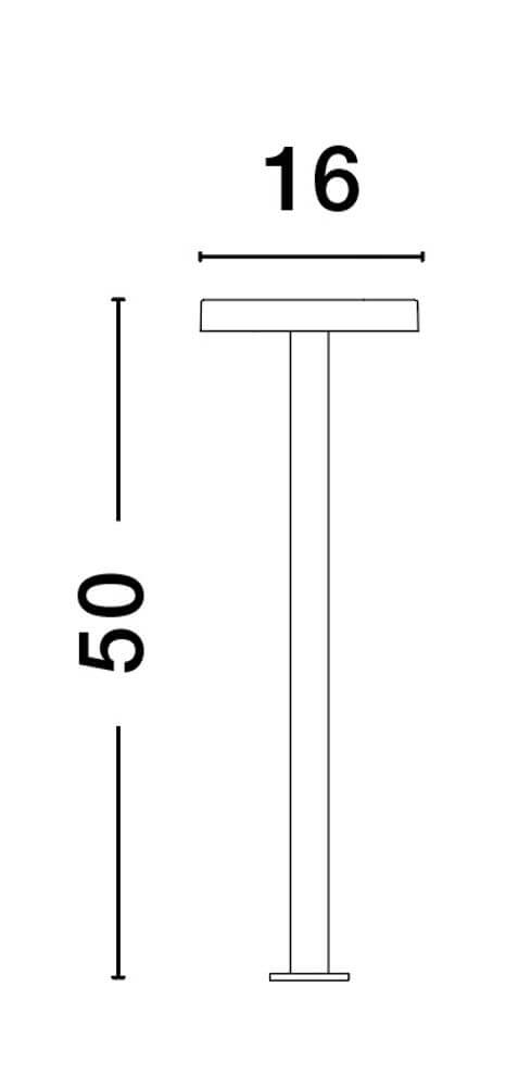 Technische Zeichnung der Ofir LED Außenwegeleuchte mit Maßen 50 cm hoch und 16 cm breit.