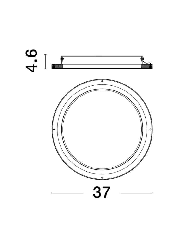 Oggy LED Deckenleuchte Ø 37cm 3000K - technische Zeichnung mit Maßen von 37cm Durchmesser und 4,6cm Höhe.