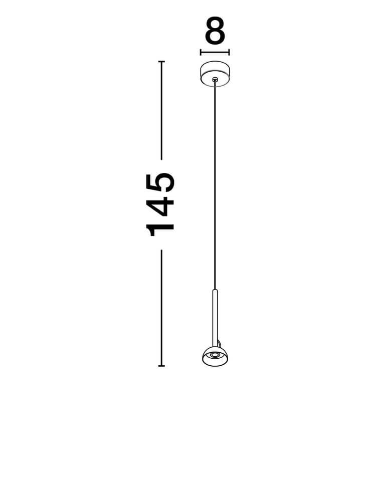 Ola LED Pendelleuchte Ø 8cm 3000K technische Zeichnung mit Abmessungen 145 cm und 8 cm.