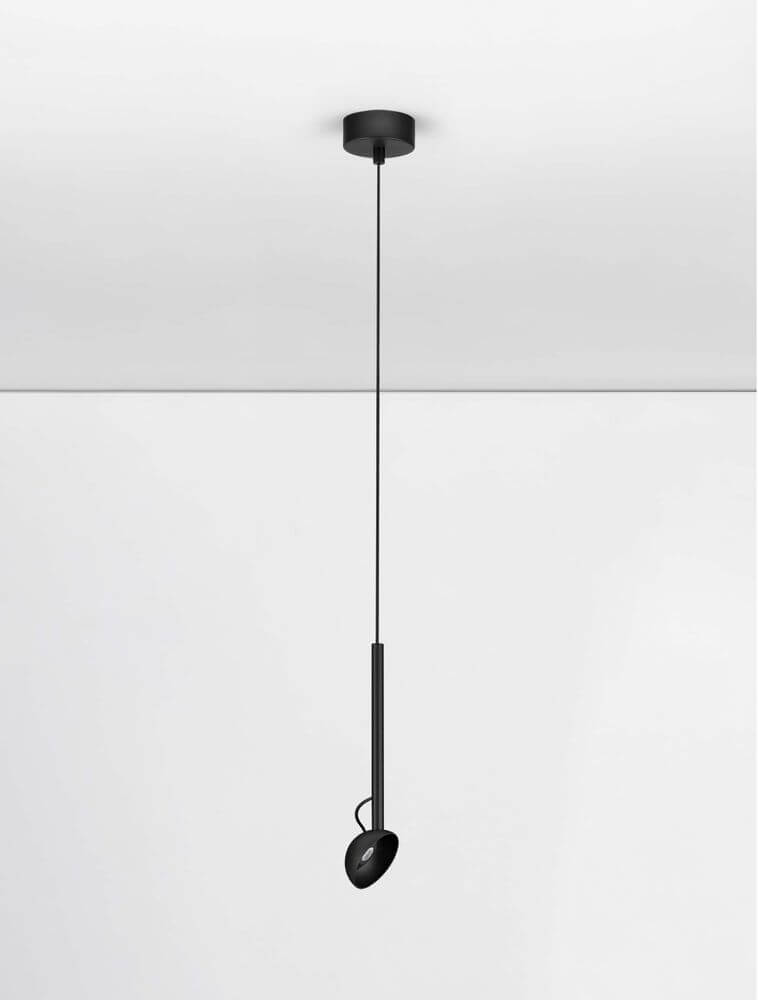 Ola LED Pendelleuchte Ø 8cm 3000K in modernem Design mit schwarzem Aluminiumkörper, ideal für verschiedene Räume.