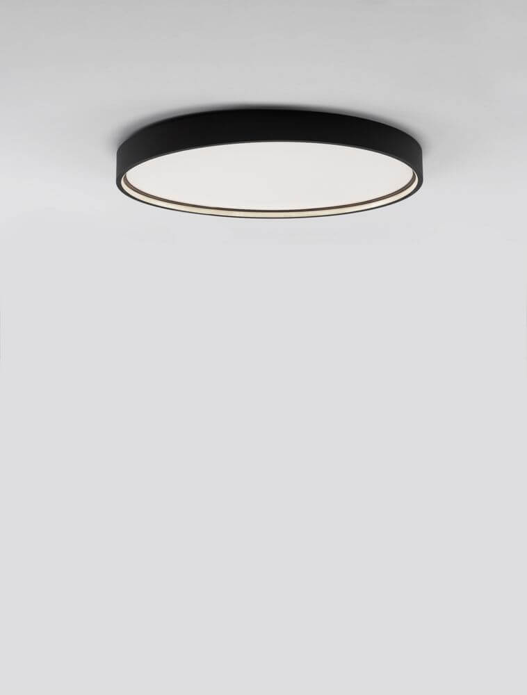 Alt Tag: Olaf LED Deckenleuchte Ø 60cm 3000K schwarze runde Deckenlampe mit warmweißem Licht, weißem Kunststoff-Cover, modern für Wohnzimmer/Schlafzimmer/Flur