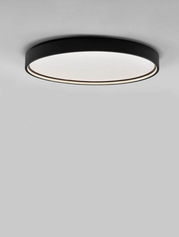 Alt Tag: Olaf LED Deckenleuchte Ø 60cm 3000K – schwarze runde Deckenlampe mit weißem Kunststoff-Cover, warmweißes Licht, modern für Wohnzimmer, Schlafzimmer, Flur