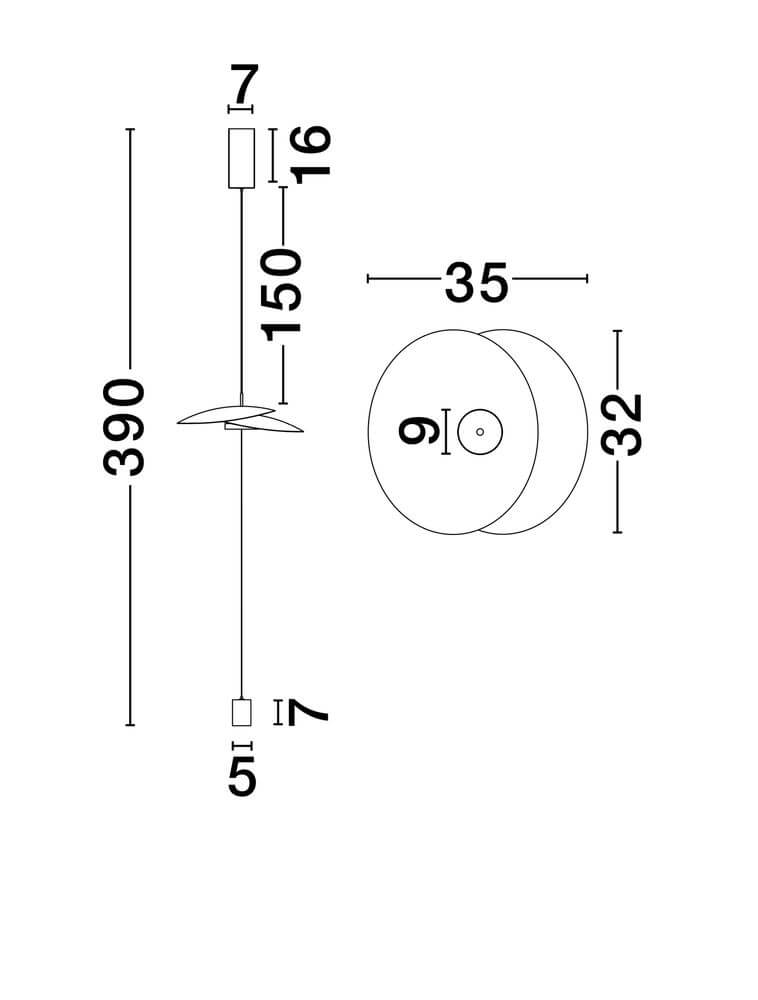 Olea LED Deckenleuchte Ø 35cm 3000K Weiß,Schwarz technische Zeichnung mit Maßen.