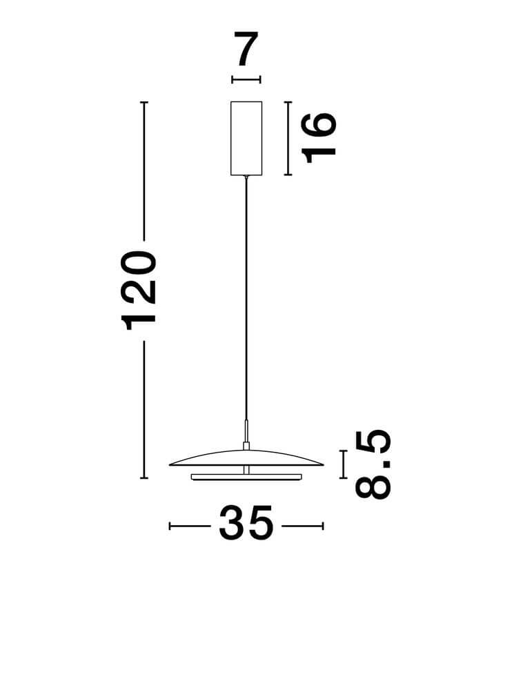 Olos LED Pendelleuchte 3000K Weiß,Chrom - technische Zeichnung mit Abmessungen.
