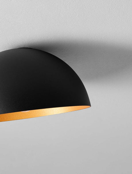 Plafonnier Onia E27 Ø 29 cm avec abat-jour noir et intérieur doré
