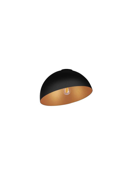 Plafonnier Onia E27 Ø 29 cm au design moderne avec intérieur noir et doré.