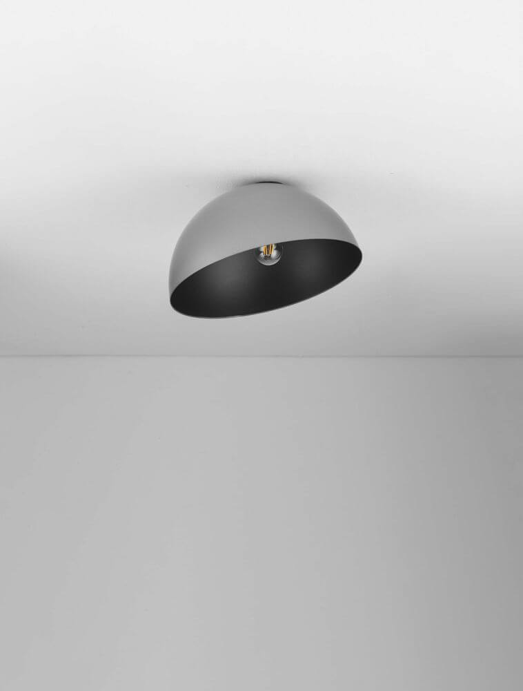 Onia Deckenleuchte E27 Ø 40cm graue Halbkugel-Deckenlampe mit schwarzem Innenraum und sichtbarer E27-Birne