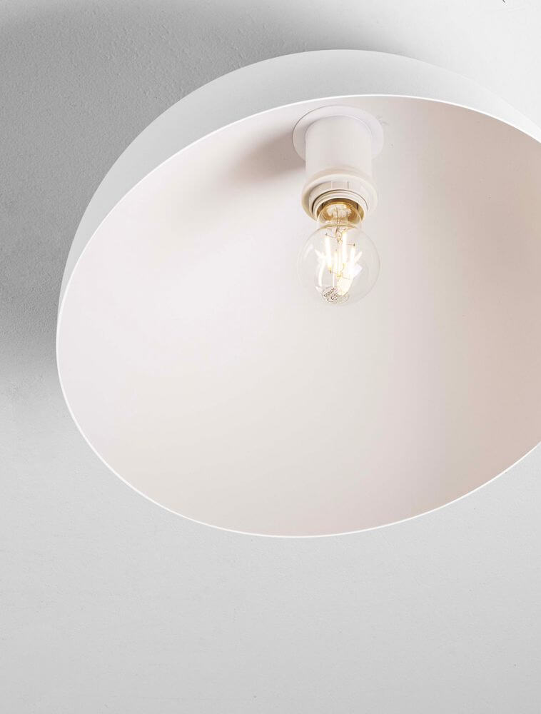Onia Deckenleuchte E27 Ø 40cm weiße Metall-Deckenlampe mit sichtbarer E27 Glühbirne, minimalistisches Design