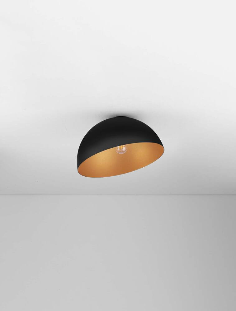 Onia Deckenleuchte E27 Ø 40cm - schwarze Halbkugel-Deckenlampe mit goldener Innenseite, E27 Fassung, modernes Design