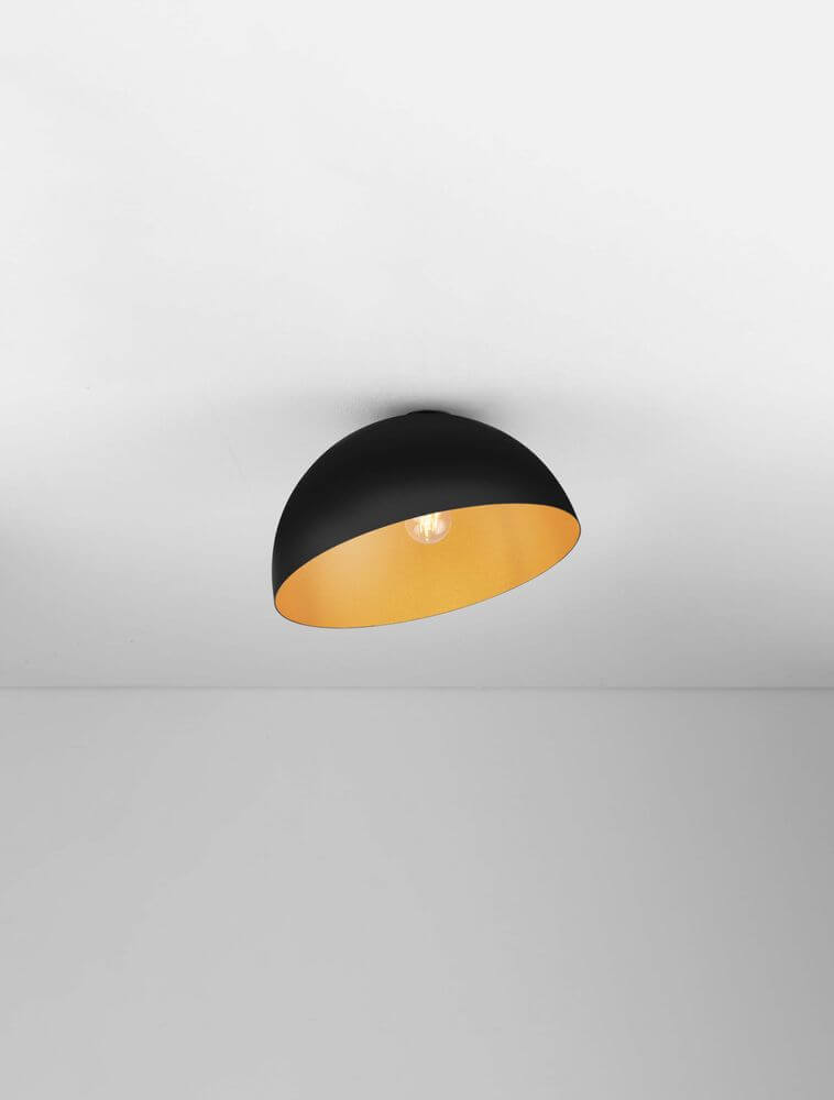 Onia Deckenleuchte E27 Ø 40cm schwarze Halbkugel-Deckenlampe mit goldener Innenseite, modernes minimalistisches Design