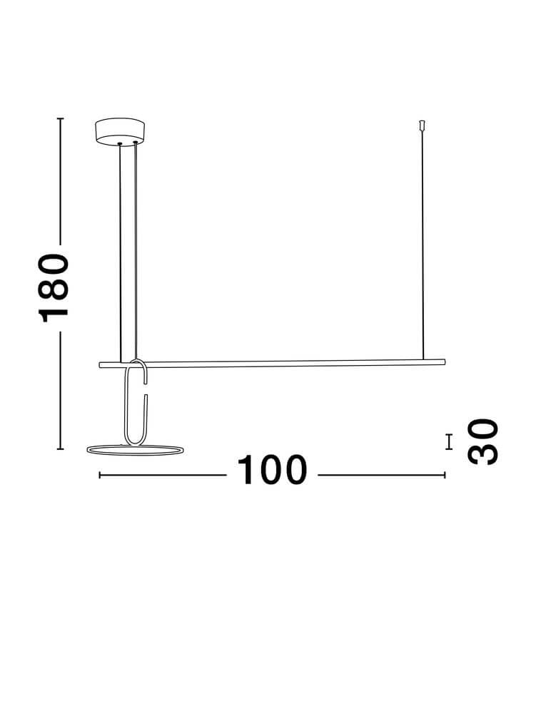 Opi LED Pendelleuchte Horizontal 3000K Schwarz – technische Skizze mit Maßen 180×100×30 cm, moderne schwarze LED-Hängeleuchte ohne Dimmfunktion