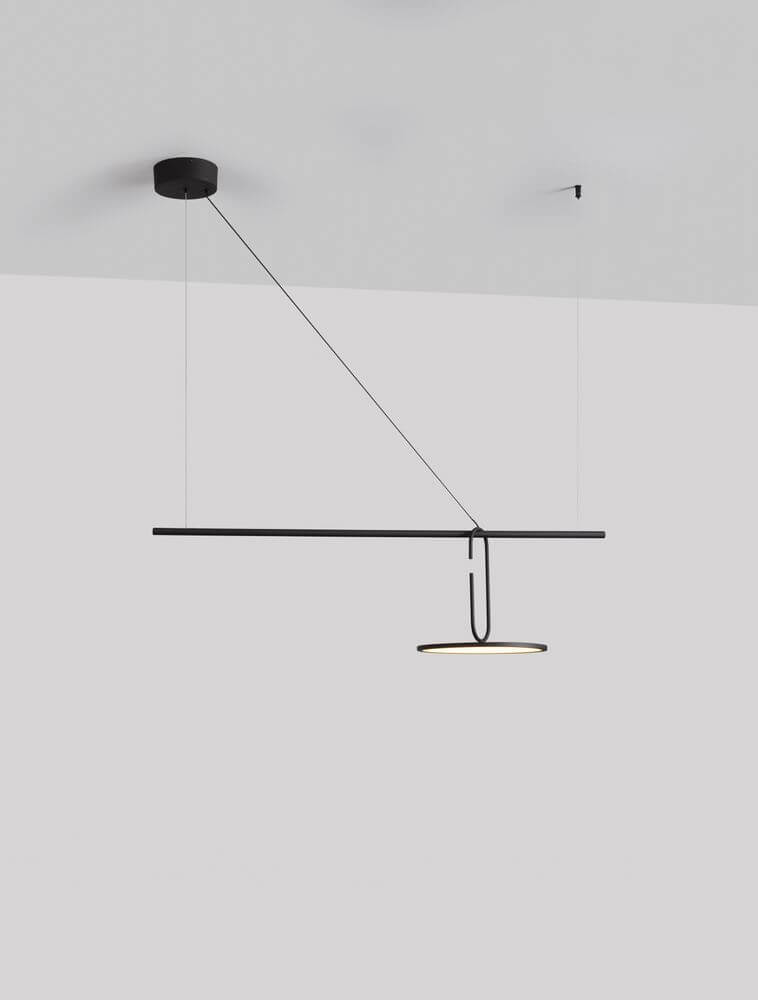 Opi LED Pendelleuchte Horizontal 3000K Schwarz – schlanke, schwarze LED-Hängeleuchte, 180 cm Höhe, 100 cm Breite, modernes Design für Wohnzimmer/Esszimmer