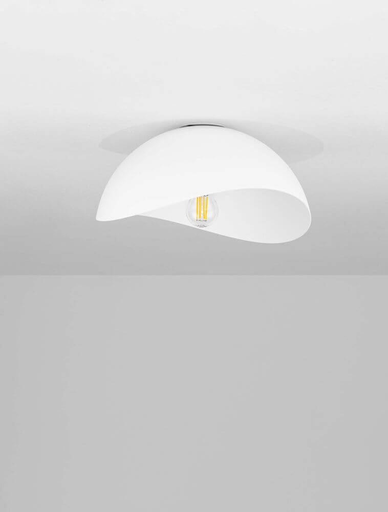 Opsi Deckenleuchte E27, moderne Lampe mit weißem, geschwungenem Lampenschirm, Ø 30cm, elegant für Wohnräume.