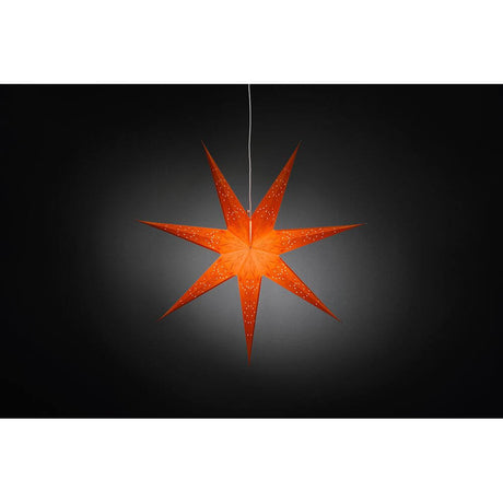 Oranger Papierstern perforiert orange bestickt 7 Zacken ohne Leuchtmittel im Dunkeln leuchtend.