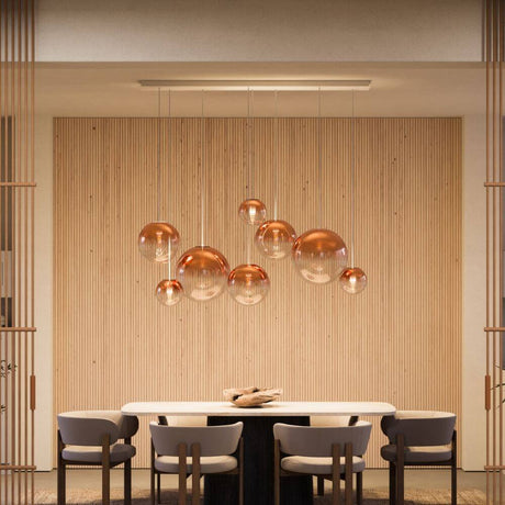 s.luce Orb Esstischleuchte 8-flammig 160cm 2-reihig in modernem Wohnraum mit stilvollen Lampen