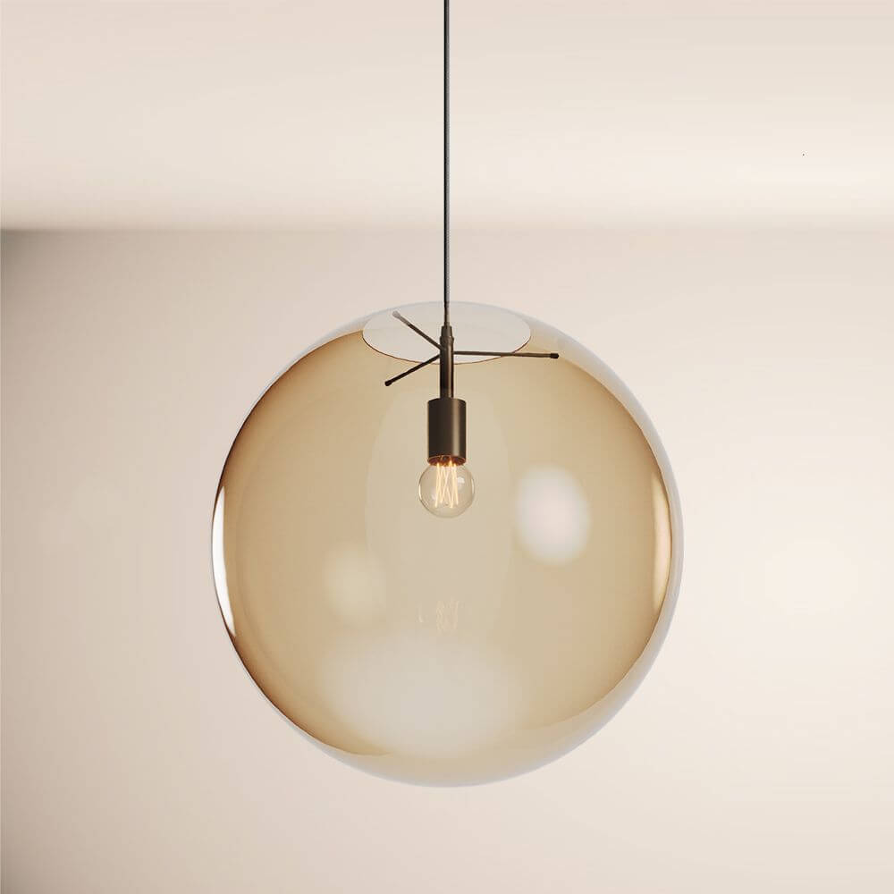 s.luce Orb Glaskugel Galerieleuchte 500cm Aufhängung Schwarz, moderne Leuchte mit rauchfarbener Glaskugel.