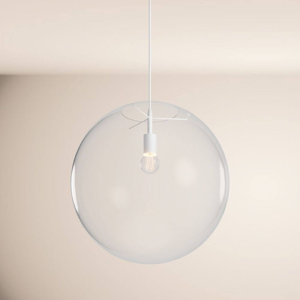s.luce Orb Glaskugel Galerieleuchte Aufhängung 500cm Weiß in modernem, minimalistischem Design, schwerelos schwebend.