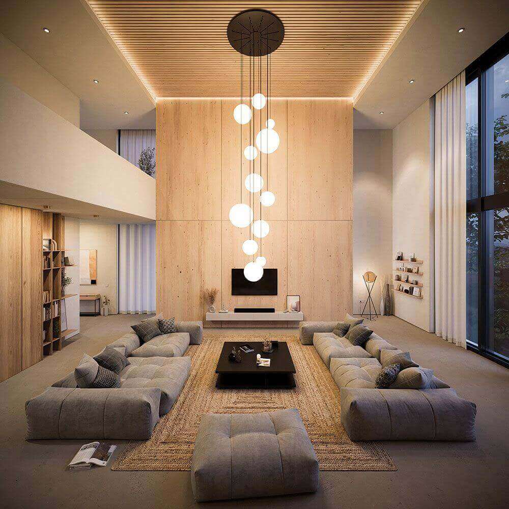 s.luce Orb Glaskugel Galerieleuchte Aufhängung 500cm Weiß im modernen Wohnzimmer mit gemütlicher Einrichtung.