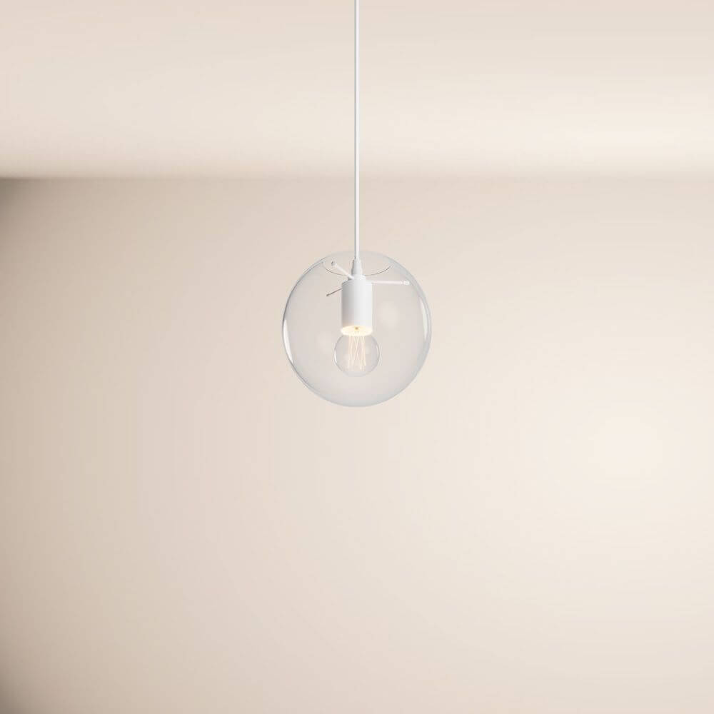 s.luce Orb Glaskugel Pendelleuchte Aufhängung 150cm Weiß in modernem Design mit klarer Glasoberfläche