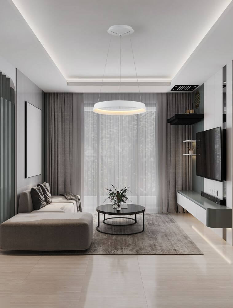 Ormi Pendelleuchte Ø 45cm 2700, 3000K in modernem Wohnzimmer mit eleganter Einrichtung.