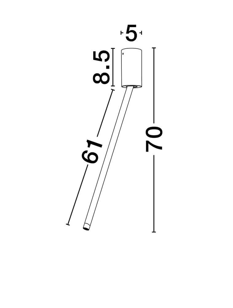 Ornos Deckenleuchte Ø 5cm H 70cm 3000K technische Zeichnung mit Abmessungen.