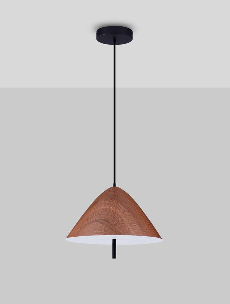 Oros LED Pendelleuchte Ø 40cm 3000K mit mattschwarzem Aluminium und Holzdesign.
