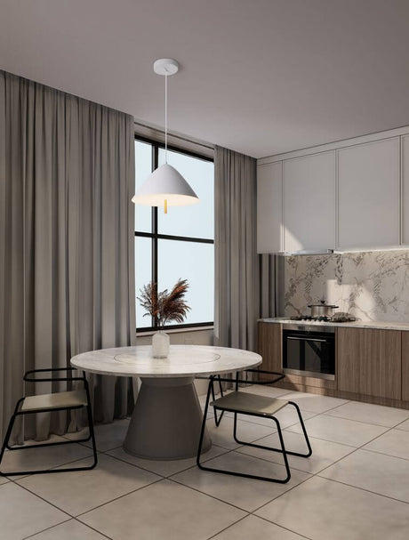 Oros LED pendant light Ø 40cm 3000K above a modern dining table in a stylish kitchen setting.