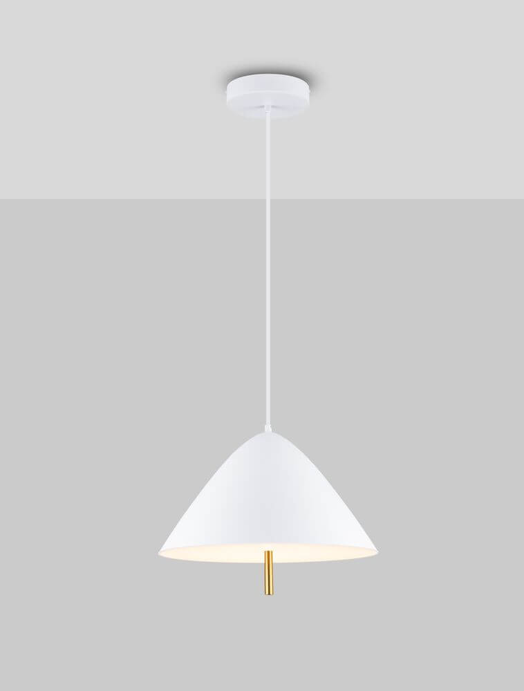 Oros LED Pendelleuchte Ø 40cm 3000K in minimalistischer weißer Design-Ausführung mit goldenem Detail.