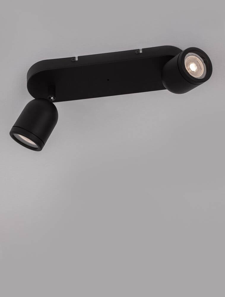 Orson Deckenleuchte GU10 2-flammig in elegantem Schwarz mit zwei drehbaren Spots für modernes Ambiente.