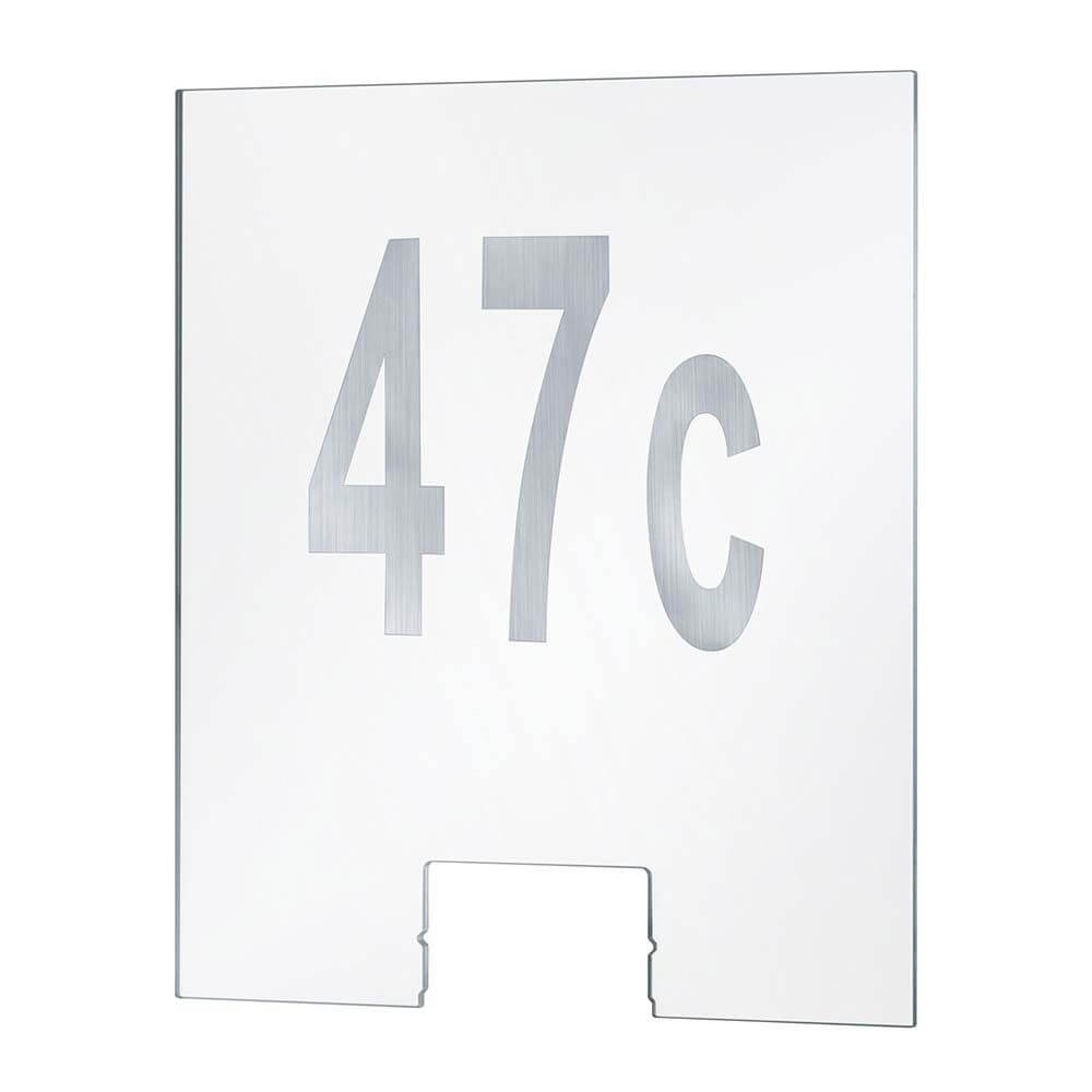 Hausnummernschild Outdoor House Transparent mit silbernem Nummernsatz 47C. Ideal für Eingangsbereich und Wandleuchte.