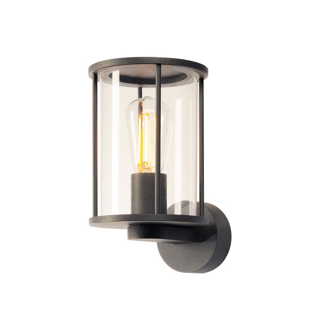 Outdoor Lanterne Wandleuchte rund Anthrazit klares Glas mit klarer Glaskappe und Aluminiumrahmen