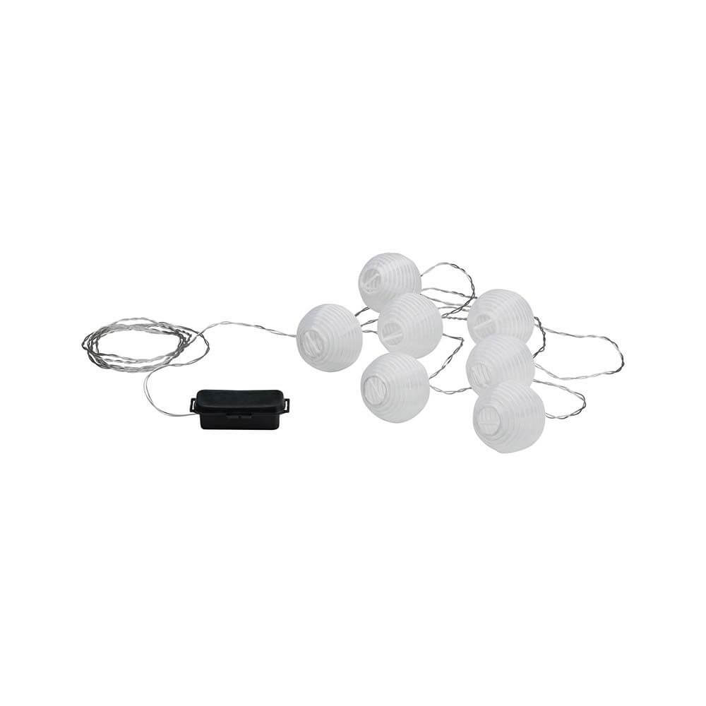 Akku LED Lampionkette IP44 3000K 7x1lm USB mit mobil einsetzbaren Lampions für warme Außenbeleuchtung