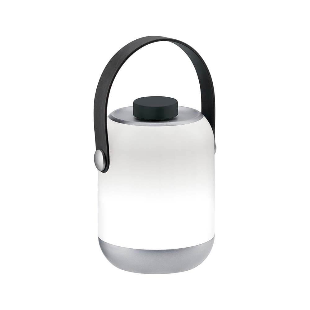 Akku LED Tischleuchte Clutch, dimmbar, IP44, tragbar mit USB-Ladekabel, ideal für Innen- und Außenbereiche.