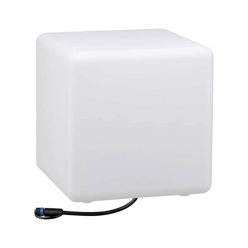 LED Plug & Shine Lichtobjekt Cube 30x30cm IP67 24V 3000K 575lm. Weißer dekorativer Würfel für den Außenbereich.