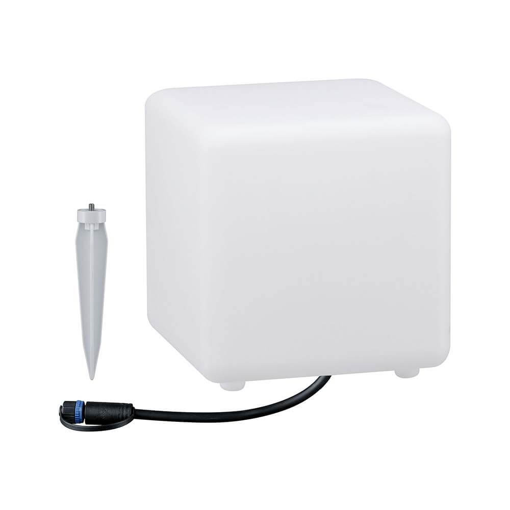 LED Plug & Shine Lichtobjekt Cube 20x20cm IP67 24V 3000K 235lm mit Erdspieß zur Fixierung im Boden.