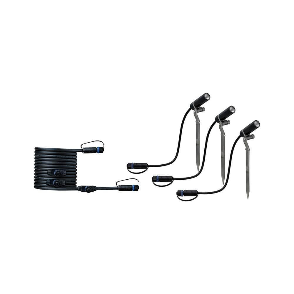LED Plug & Shine Spot Plantini Erweiterungsset 24V 3000K 3x2, 5W mit Kabel und drei Leuchten.