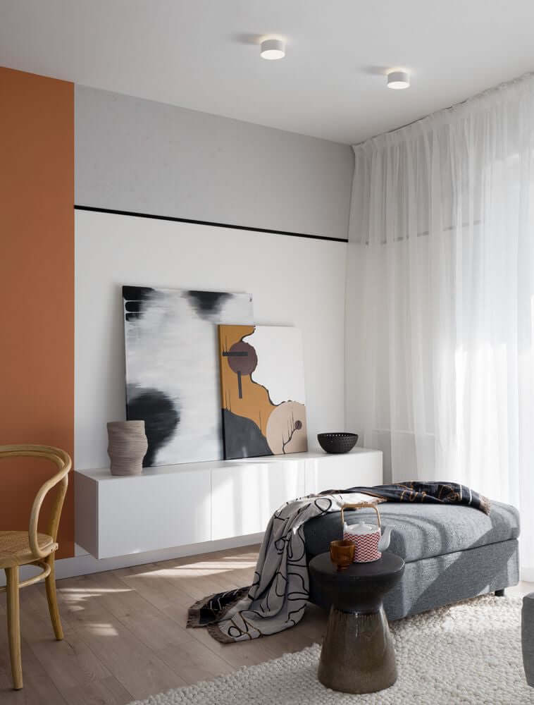 Moderne Einrichtung mit Ozen LED Deckenleuchte Ø 14cm 3000K in stilvollem Wohnzimmer.