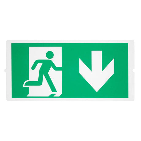 P-Light Emergency Series Standard Signs For Areal Light Green mit einem Notausgangssymbol nach unten.