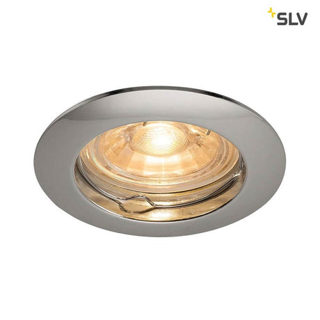 Pika QPAR51 fixed recessed ceiling light chrome with round chrome design and warm light.