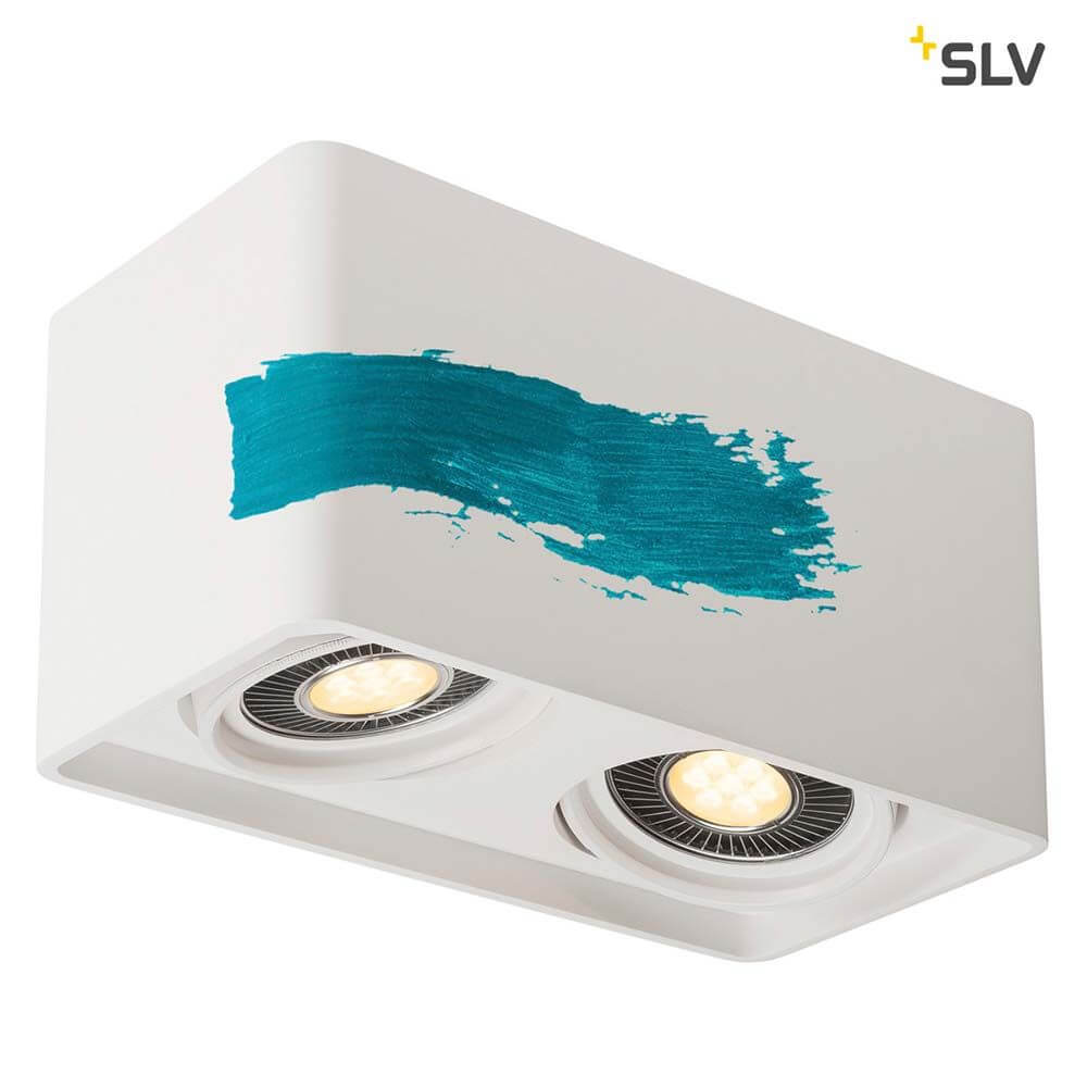 Plastra Gips Deckenleuchte 2-flammig LED Rechteckig mit individuellem Design und integrierten LED-Leuchtmitteln.